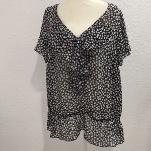 Lane Bryant white and black ruffles blouse